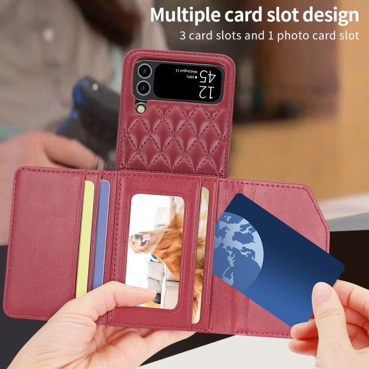 For Samsung Galaxy Z Flip3 5G VIETAO Rhombic Texture Wallet PU Phone Case with Long Lanyard(Red)