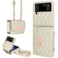 For Samsung Galaxy Z Flip3 5G VIETAO Rhombic Texture Wallet PU Phone Case with Long Lanyard(Beige)