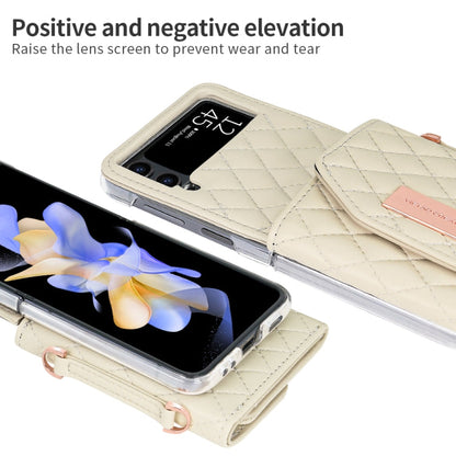 For Samsung Galaxy Z Flip3 5G VIETAO Rhombic Texture Wallet PU Phone Case with Long Lanyard(Beige)