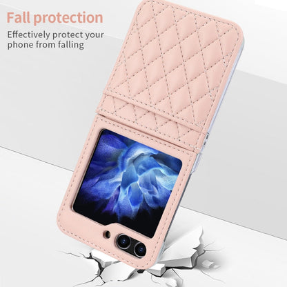 For Samsung Galaxy Z Flip6 / Flip7 FE VIETAO Rhombic Texture PU Card Slot Phone Case with Lanyard(Pink)