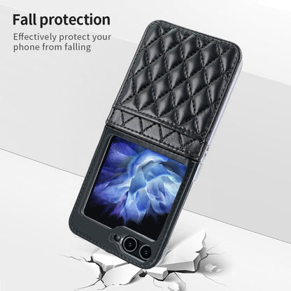 For Samsung Galaxy Z Flip6 / Flip7 FE VIETAO Rhombic Texture PU Card Slot Phone Case with Lanyard(Black)