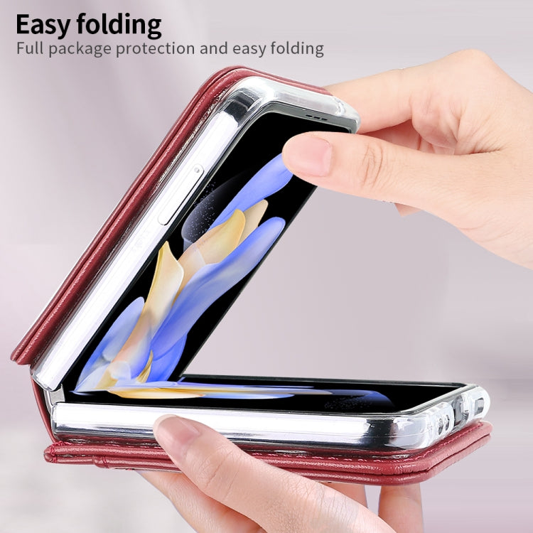 For Samsung Galaxy Z Flip6 / Flip7 FE VIETAO Rhombic Texture PU Card Slot Phone Case with Lanyard(Red)