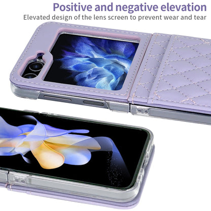 Pour Samsung Galaxy Z Flip6 / Flip7 FE Étui de téléphone VIETAO en PU texturé Rhombique avec fente pour carte et lanière (Violet)