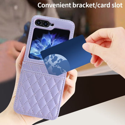 Pour Samsung Galaxy Z Flip6 / Flip7 FE Étui de téléphone VIETAO en PU texturé Rhombique avec fente pour carte et lanière (Violet)