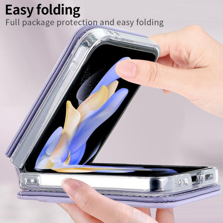 Pour Samsung Galaxy Z Flip6 / Flip7 FE Étui de téléphone VIETAO en PU texturé Rhombique avec fente pour carte et lanière (Violet)