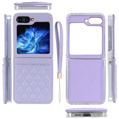 Pour Samsung Galaxy Z Flip6 / Flip7 FE Étui de téléphone VIETAO en PU texturé Rhombique avec fente pour carte et lanière (Violet)