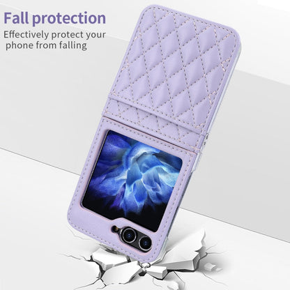 Pour Samsung Galaxy Z Flip6 / Flip7 FE Étui de téléphone VIETAO en PU texturé Rhombique avec fente pour carte et lanière (Violet)