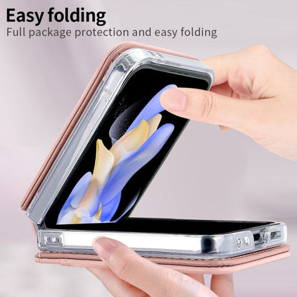 For Samsung Galaxy Z Flip5 VIETAO Rhombic Texture PU Card Slot Phone Case with Lanyard(Pink)