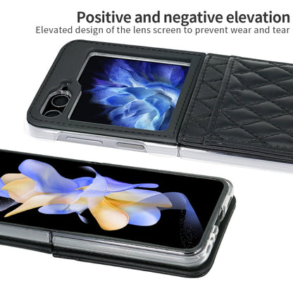 For Samsung Galaxy Z Flip5 VIETAO Rhombic Texture PU Card Slot Phone Case with Lanyard(Black)