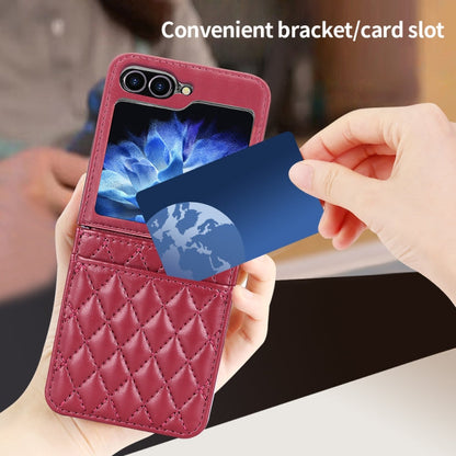 For Samsung Galaxy Z Flip5 VIETAO Rhombic Texture PU Card Slot Phone Case with Lanyard(Red)