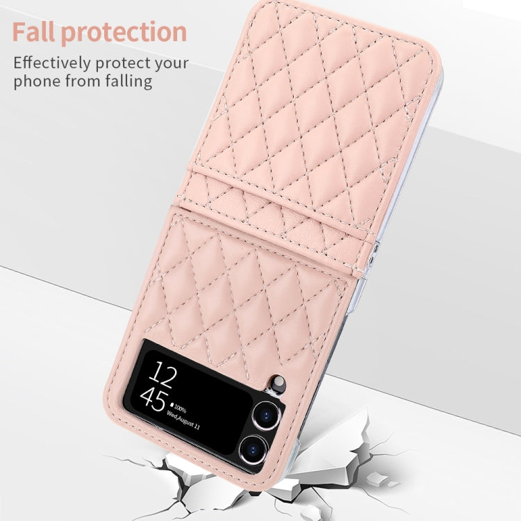 For Samsung Galaxy Z Flip4 VIETAO Rhombic Texture PU Card Slot Phone Case with Lanyard(Pink)