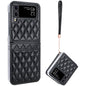 For Samsung Galaxy Z Flip4 VIETAO Rhombic Texture PU Card Slot Phone Case with Lanyard(Black)