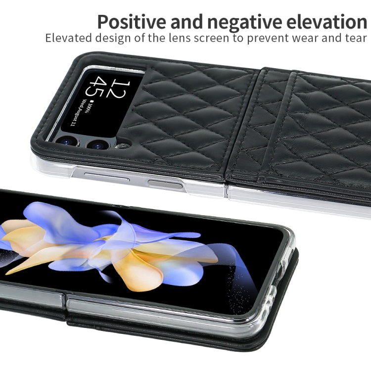 For Samsung Galaxy Z Flip4 VIETAO Rhombic Texture PU Card Slot Phone Case with Lanyard(Black)