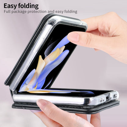 For Samsung Galaxy Z Flip4 VIETAO Rhombic Texture PU Card Slot Phone Case with Lanyard(Black)