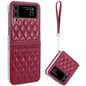 Pour Samsung Galaxy Z Flip4 VIETAO Étui de téléphone en PU à texture rhomboïde avec fente pour carte et lanière (rouge)