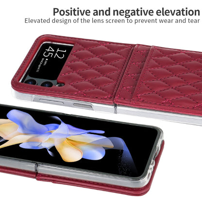 Pour Samsung Galaxy Z Flip4 VIETAO Étui de téléphone en PU à texture rhomboïde avec fente pour carte et lanière (rouge)