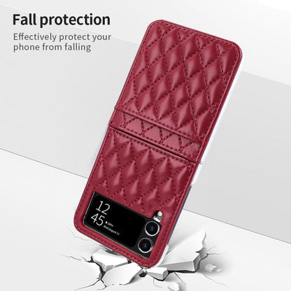 Pour Samsung Galaxy Z Flip4 VIETAO Étui de téléphone en PU à texture rhomboïde avec fente pour carte et lanière (rouge)
