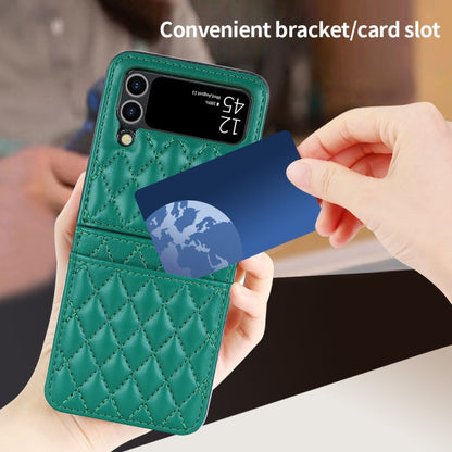 For Samsung Galaxy Z Flip4 VIETAO Rhombic Texture PU Card Slot Phone Case with Lanyard(Green)