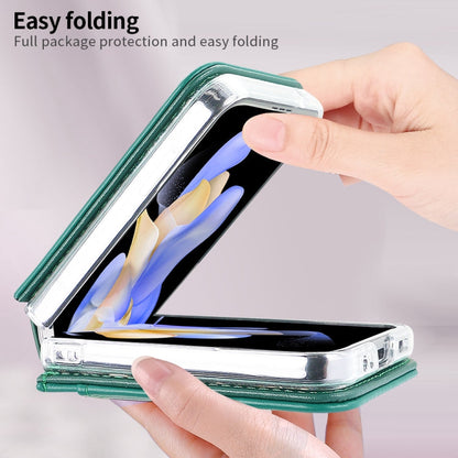 For Samsung Galaxy Z Flip4 VIETAO Rhombic Texture PU Card Slot Phone Case with Lanyard(Green)