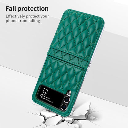 For Samsung Galaxy Z Flip4 VIETAO Rhombic Texture PU Card Slot Phone Case with Lanyard(Green)