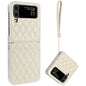 Pour Samsung Galaxy Z Flip4 VIETAO Étui de Téléphone en PU Texture Losange avec Fente pour Cartes et Lanière (Beige)
