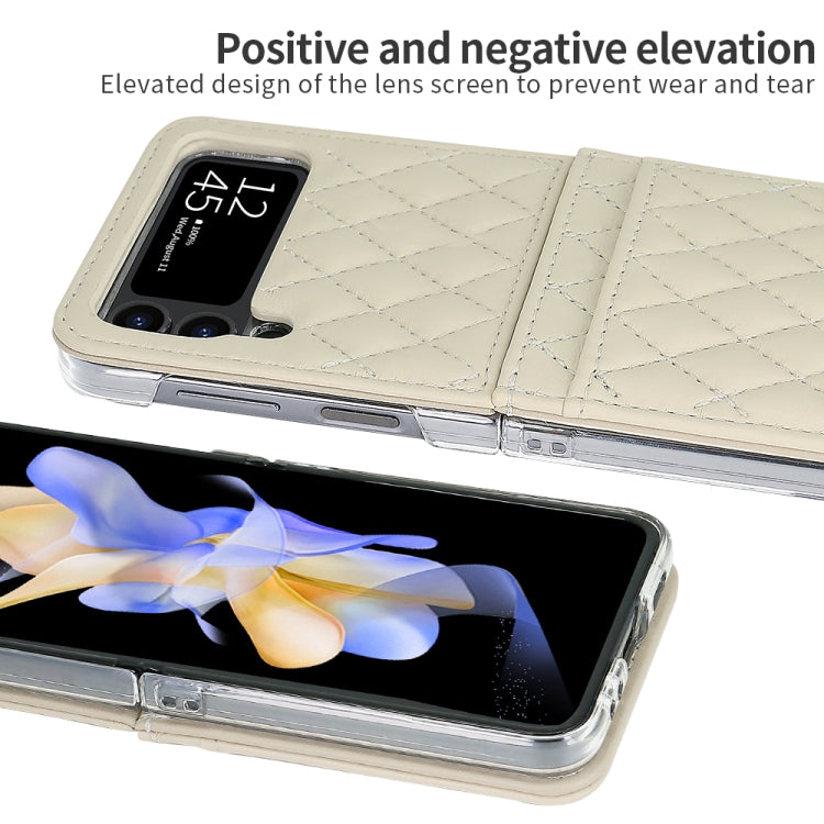 Pour Samsung Galaxy Z Flip4 VIETAO Étui de Téléphone en PU Texture Losange avec Fente pour Cartes et Lanière (Beige)