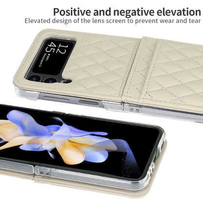 Pour Samsung Galaxy Z Flip4 VIETAO Étui de Téléphone en PU Texture Losange avec Fente pour Cartes et Lanière (Beige)