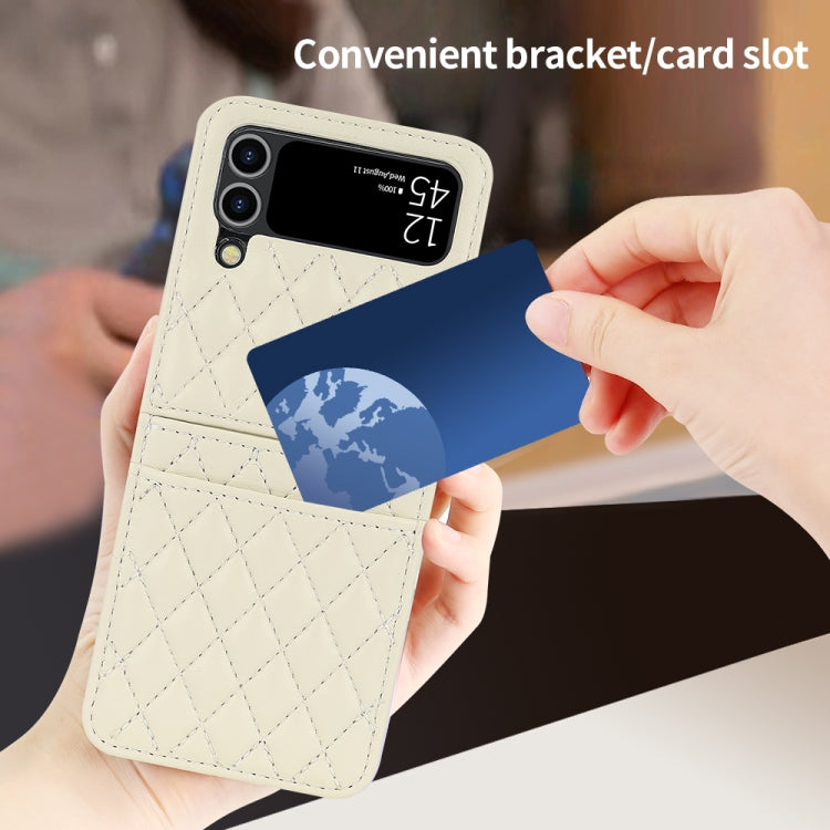 Pour Samsung Galaxy Z Flip4 VIETAO Étui de Téléphone en PU Texture Losange avec Fente pour Cartes et Lanière (Beige)