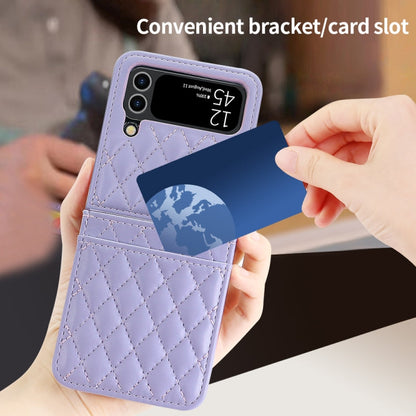 For Samsung Galaxy Z Flip4 VIETAO Rhombic Texture PU Card Slot Phone Case with Lanyard(Purple)