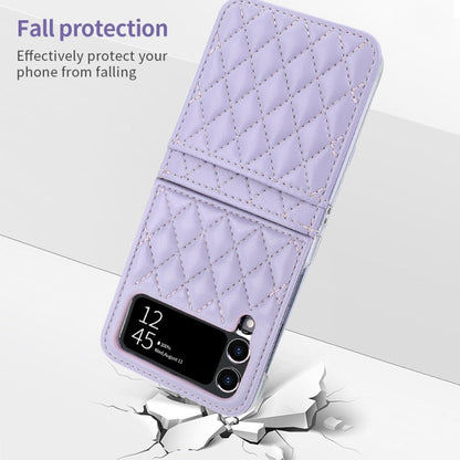 For Samsung Galaxy Z Flip4 VIETAO Rhombic Texture PU Card Slot Phone Case with Lanyard(Purple)