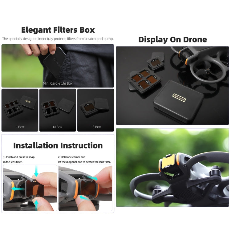 For DJI Avata 2 Sunnylife Camera Lens Filter, Filter:6 in 1 MCUV ND8/16/32/64/128