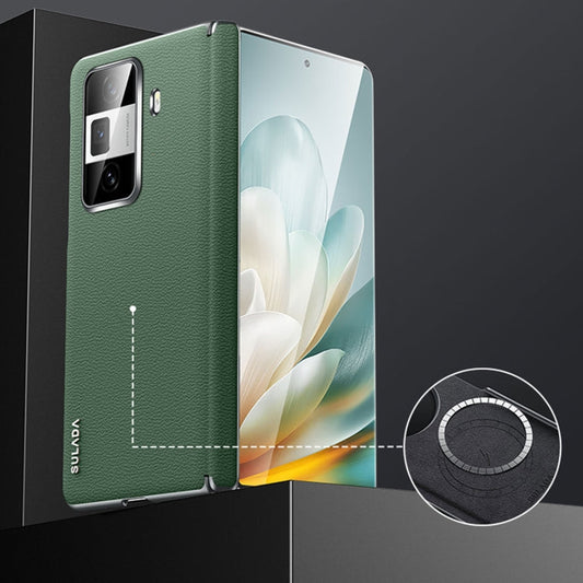 Pour Honor Magic Vs3 SULADA Étui de téléphone en cuir de vachette pleine fleur sans cadre + PC (vert)