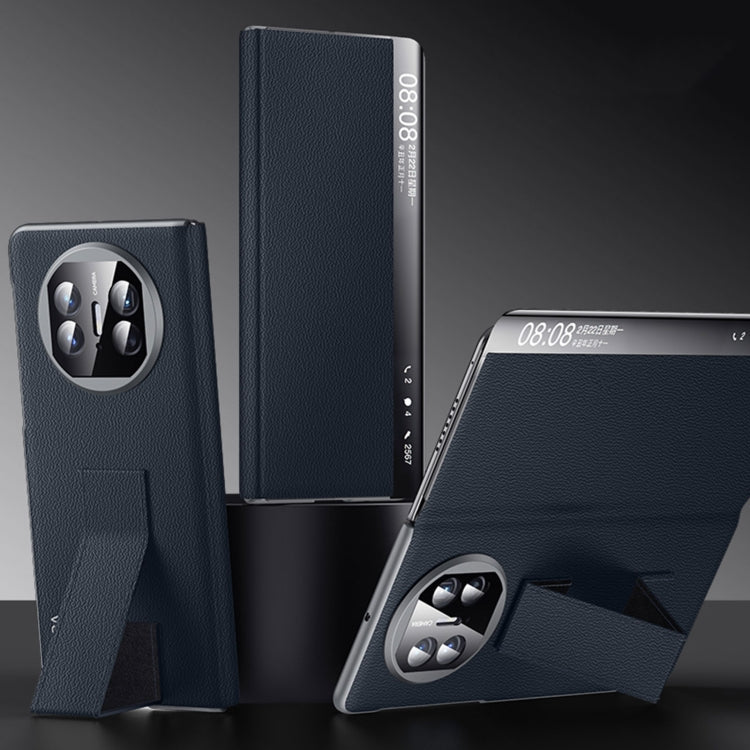 Pour Huawei Mate X5 / X3 SULADA Smart Series Étui de téléphone en cuir véritable avec support et fenêtre intelligente (Bleu)