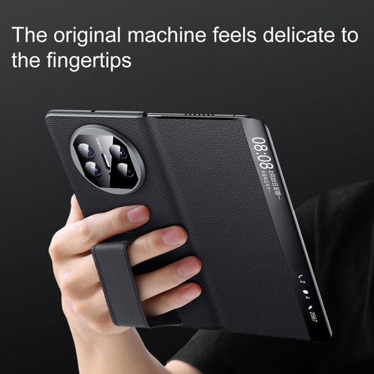 For Huawei Mate X5 / X3 SULADA Smart Series Wristband Holder Smart View Window Genuine Leather Phone Case(Black)