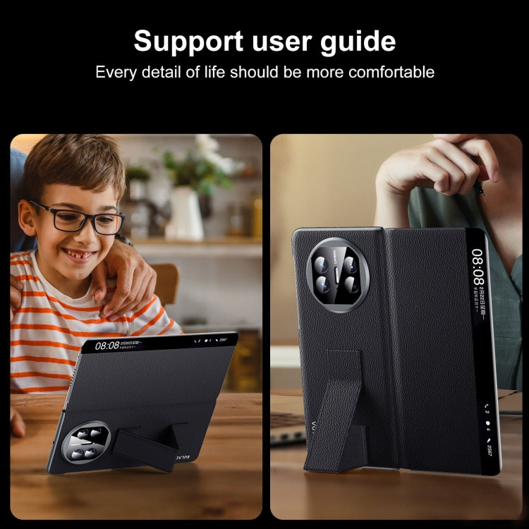 Pour Huawei Mate X5 / X3 Étui de téléphone en cuir véritable avec fenêtre intelligente et support de bracelet intelligent SULADA Smart Series (Marron)