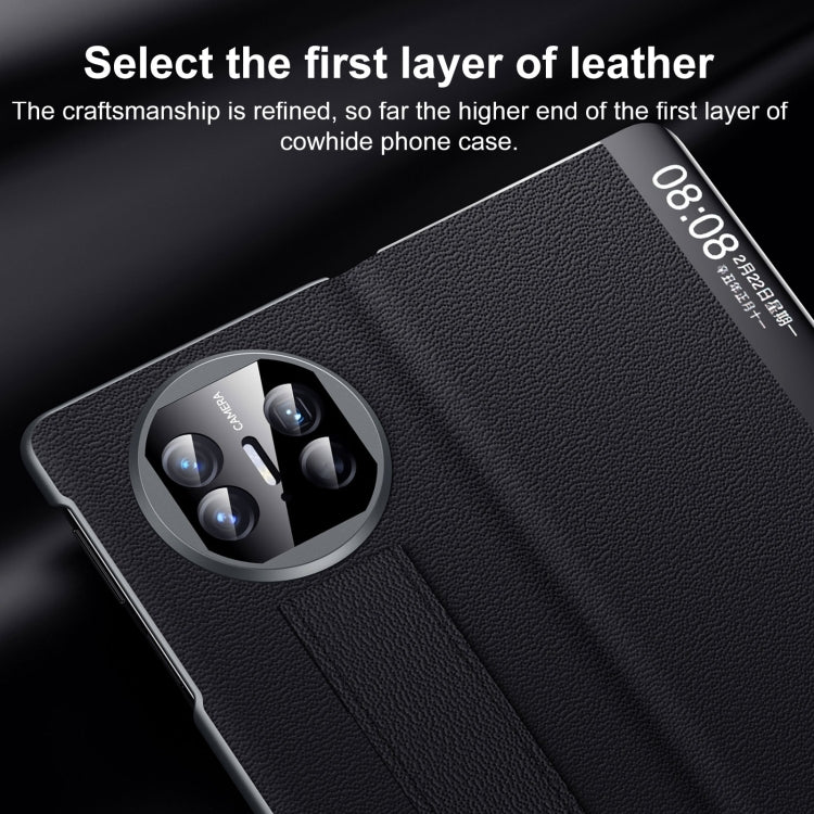 Pour Huawei Mate X5 / X3 SULADA Smart Series Étui de téléphone en cuir véritable avec support et fenêtre intelligente (vert)