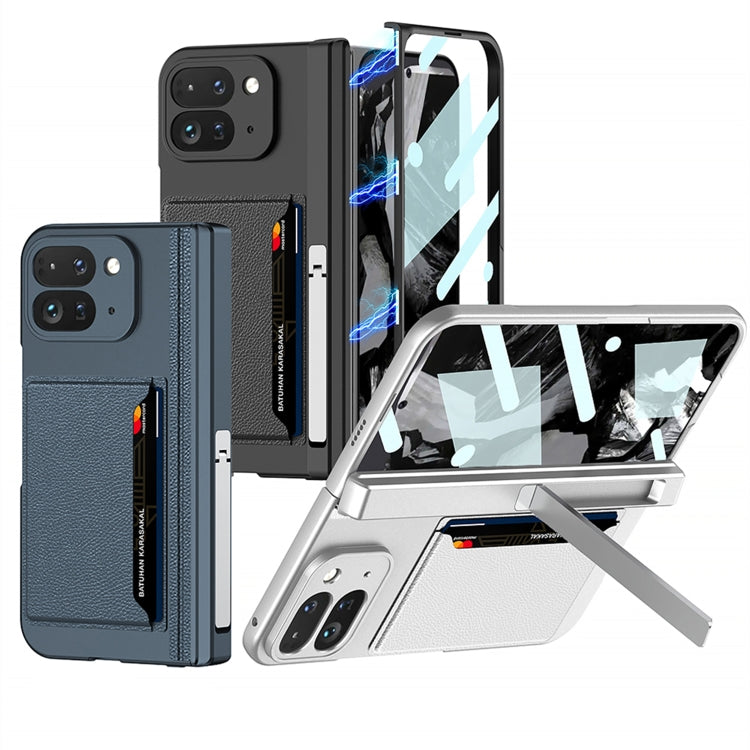 For Google Pixel 9 Pro Fold GKK Integrated Fold Hinge Card Slot Phone Case with Holder(Carbon Fiber)