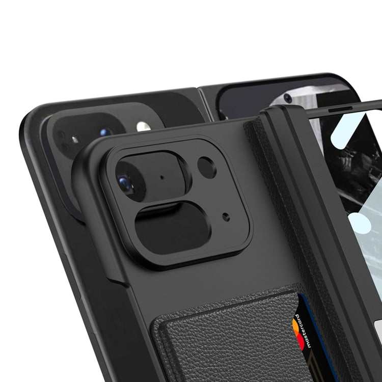 For Google Pixel 9 Pro Fold GKK Integrated Fold Hinge Card Slot Phone Case with Holder(Carbon Fiber)