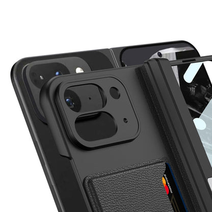 For Google Pixel 9 Pro Fold GKK Integrated Fold Hinge Card Slot Phone Case with Holder(Carbon Fiber)