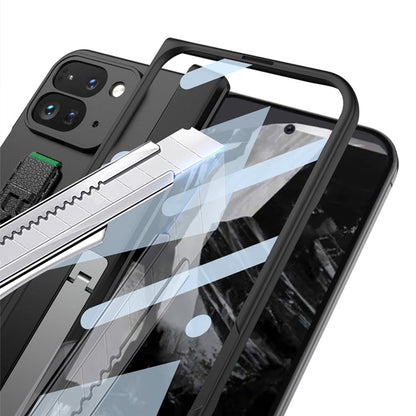 For Google Pixel 9 Pro Fold GKK Integrated Fold Hinge Wrist Strap Phone Case with Holder(Black)