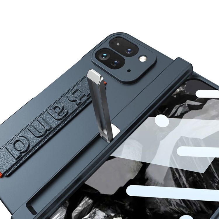 For Google Pixel 9 Pro Fold GKK Integrated Fold Hinge Wrist Strap Phone Case with Holder(Silver)