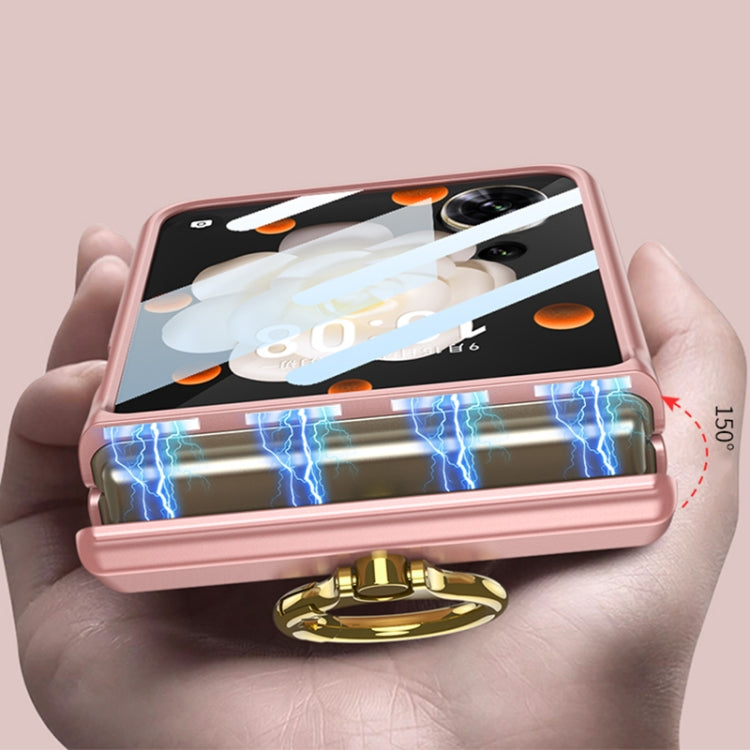 For Honor Magic V Flip GKK Integrated Magnetic Folding Hinge Full Coverage Phone Case with Ring Holder(Pink)