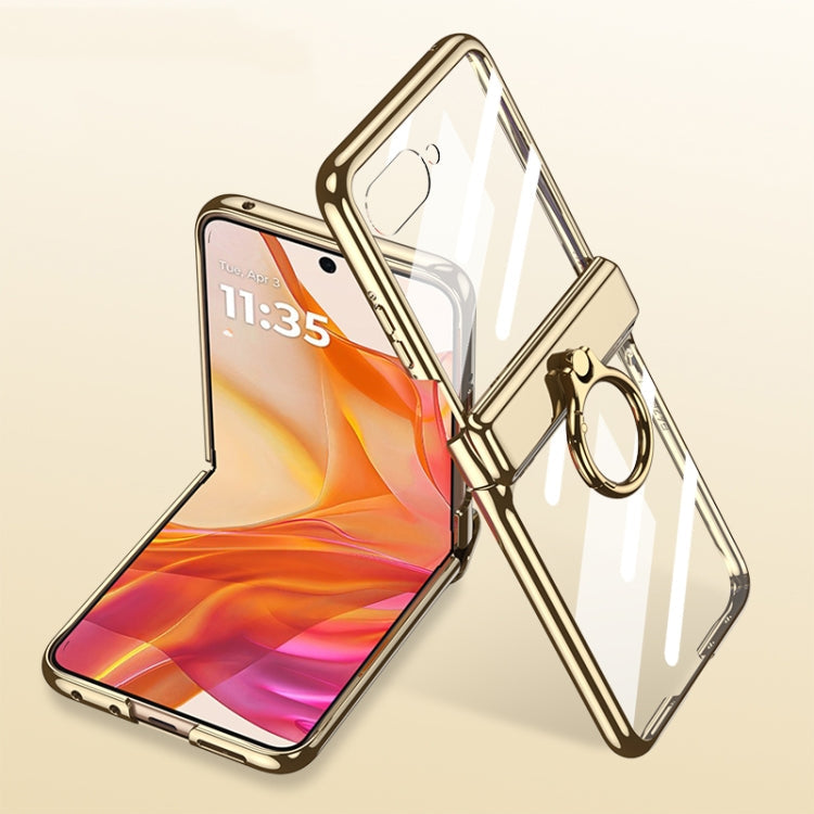 Pour Motorola Razr 50 GKK Étui de téléphone rotatif fantôme pliable magnétique intégré avec support de bague (Or Champagne)