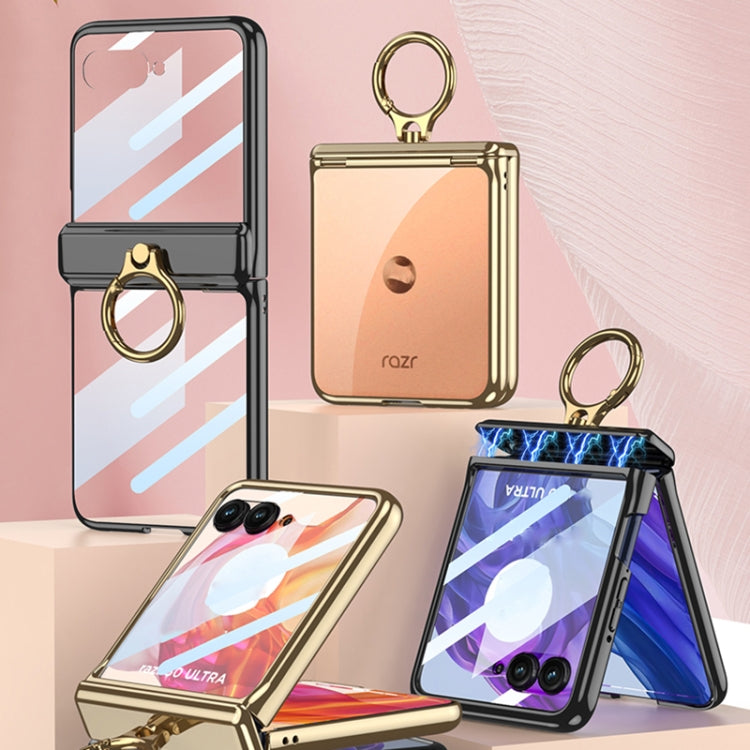 Pour Motorola Razr 50 GKK Étui de téléphone rotatif fantôme pliable magnétique intégré avec support de bague (Or Champagne)