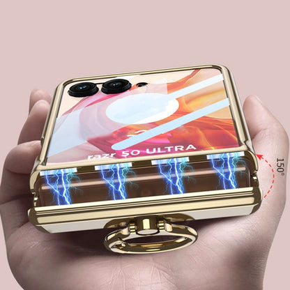 Pour Motorola Razr 50 GKK Étui de téléphone rotatif fantôme pliable magnétique intégré avec support de bague (Or Champagne)