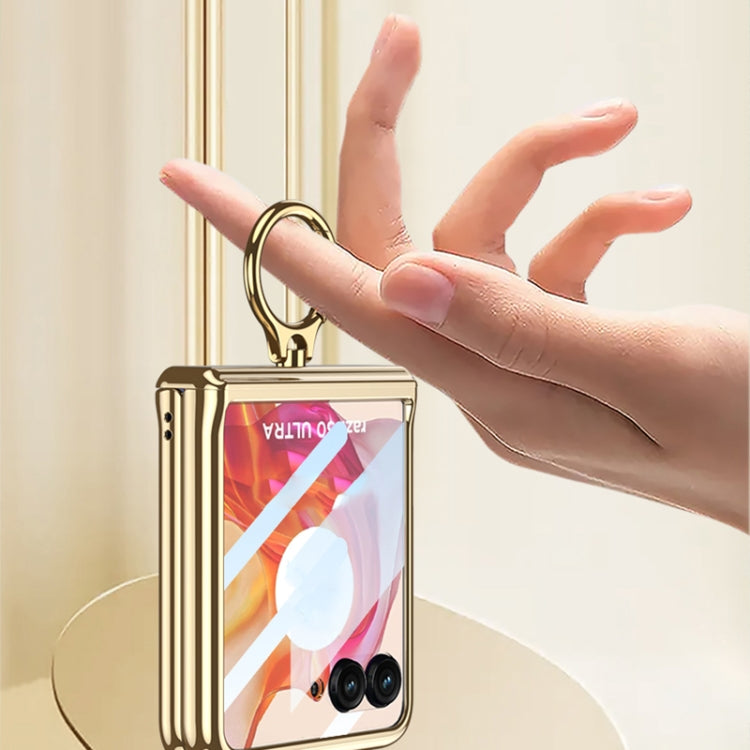 Pour Motorola Razr 50 GKK Étui de téléphone rotatif fantôme pliable magnétique intégré avec support de bague (Or Champagne)