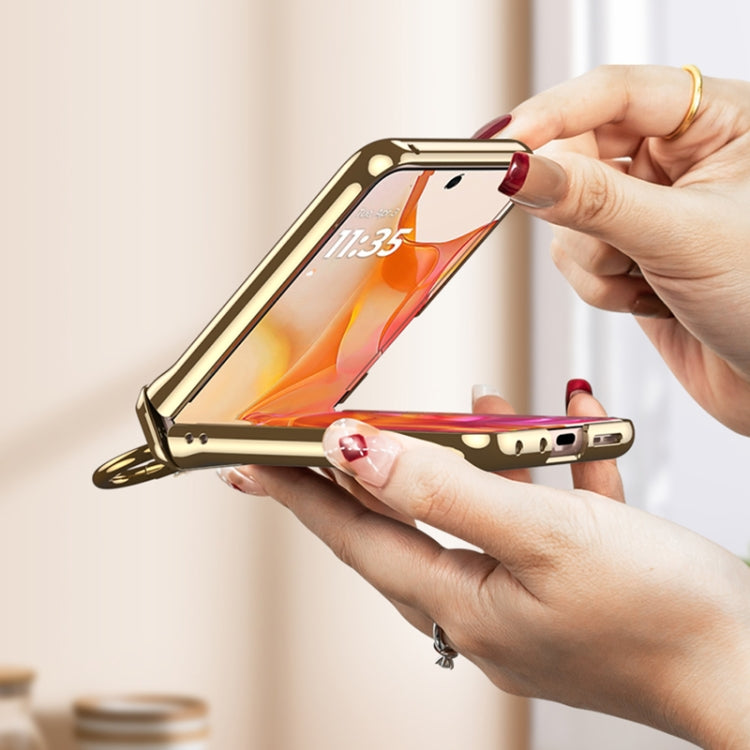 Pour Motorola Razr 50 GKK Étui de téléphone rotatif fantôme pliable magnétique intégré avec support de bague (Or Champagne)