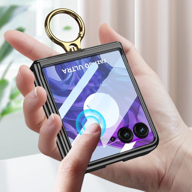 Pour Motorola Razr 50 GKK Étui de téléphone rotatif fantôme pliable magnétique intégré avec support de bague (Or Champagne)