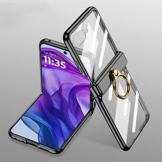 Pour Motorola Razr 50 GKK Étui de téléphone rotatif fantôme pliable magnétique intégré avec porte-anneau (noir)