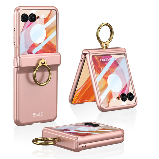 Pour Motorola Razr 50 Ultra Étui à clapet magnétique intégré GKK avec support de bague (Rose)